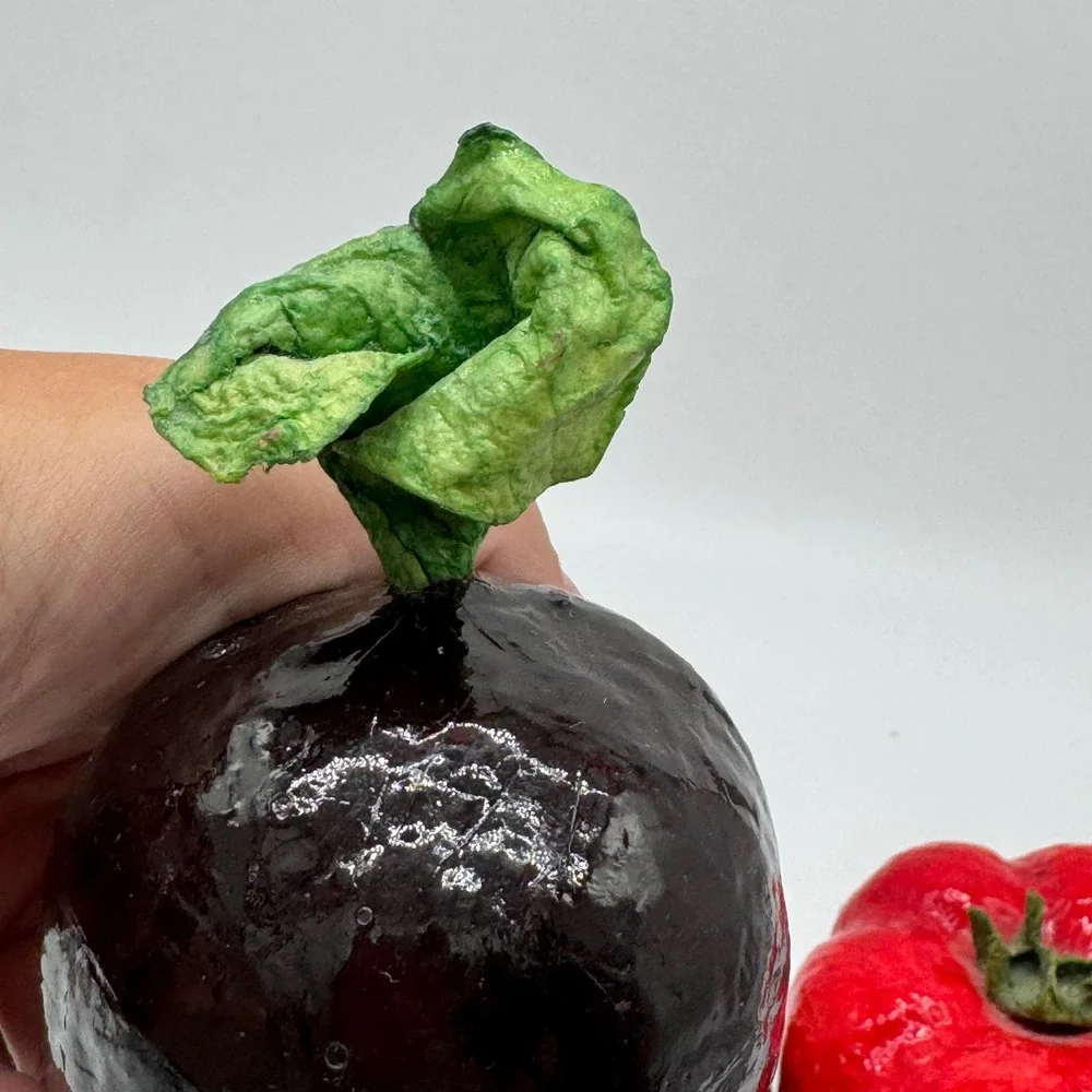 Vtg Mexican Paper Mache Vegetables Lot 5pc Lacquered Tomato Eggplant Folk Art